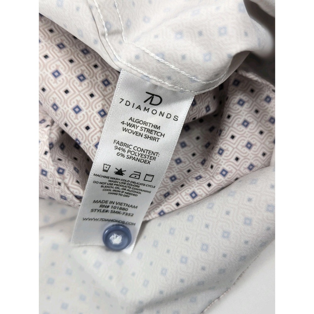 7 Diamonds Shirt Mens Medium 4 Way Stretch Pink Blue Algorithm Short Sleeve - Picture 9 of 10